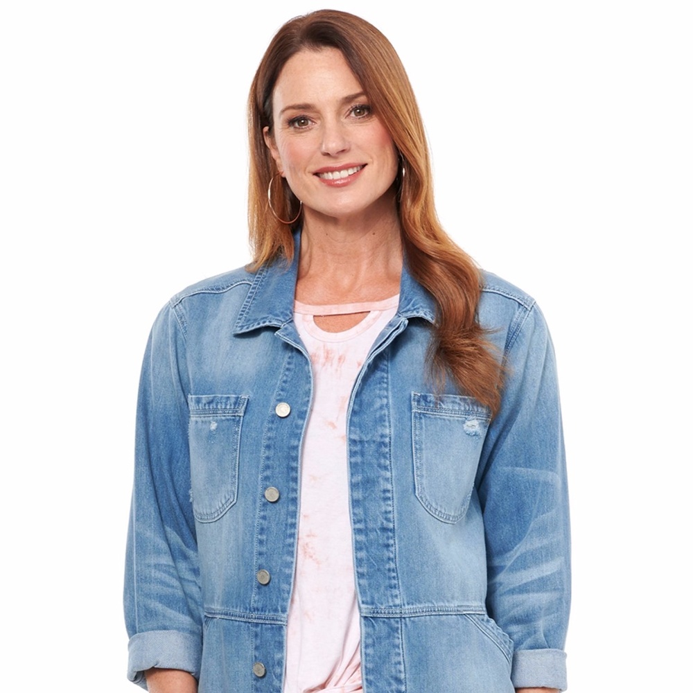 DEMOCRACY Drop Shoulder Flounce Denim Jacket